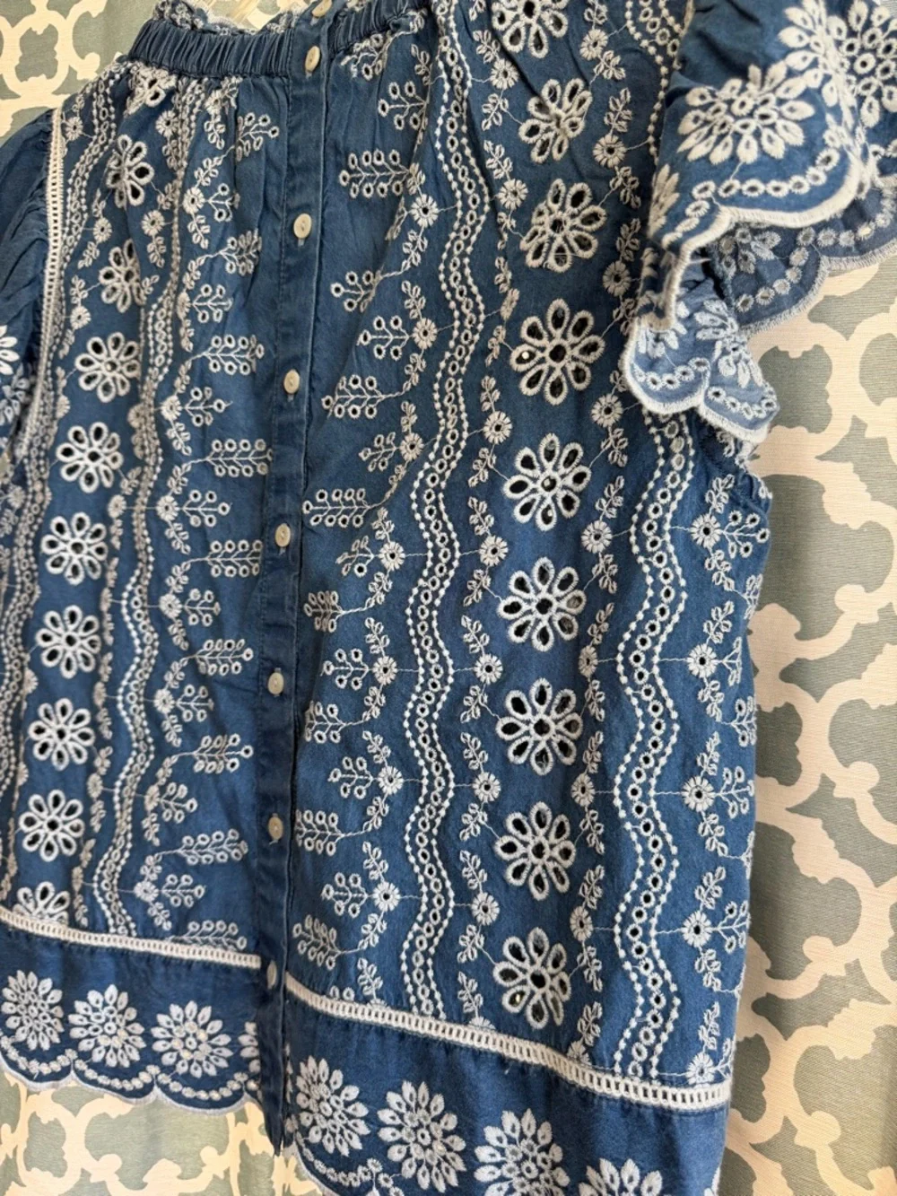 Jennifer & Grace Embroidered Indigo Peasant Blouse NEW WITH TAGS - Picture 5 of 7